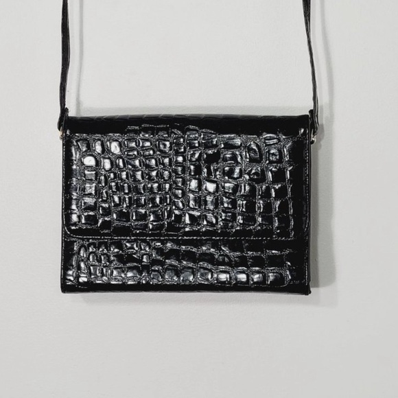 CABRELLI VINTAGE RECTANGULAR CROSSBODY PURSE FAUX GATOR CROCODILE TEXTURED BLACK - Picture 2 of 11